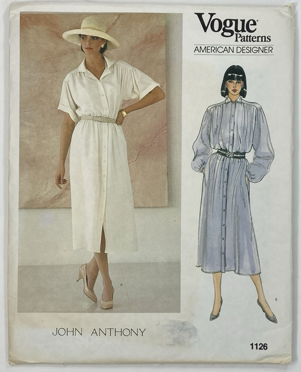 Vogue 1126 Pattern John Anthony Quiet Chic Shirt Dress Misses 14-18 Uncut 80s